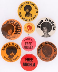 ANGELA DAVIS CIVIL RIGHTS BUTTON COLLECTION OF EIGHT.