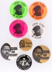 CLEAVER FOR PRESIDENT 1968 BLACK PANTHER CIVIL RIGHTS BUTTON COLLECTION OF EIGHT.