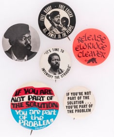 SEALE, HUGGINS, CLEAVER BLACK PANTHER PARTY CIRIL RIGHTS BUTTON COLLECTION OF SIX.