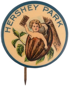 EARLIEST HERSHEY PARK PA CHOICE COLOR AMUSEMENT PARK AD BUTTON.