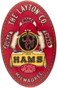 POCKET MIRROR FOR LAYTON SUGAR CURED HAMS INCLUDING 1906 MEAT INSPECTION SEAL.