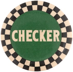 CHECKER TAXI CAB DRIVERS HAT/JACKET LOGO BUTTON c. 1930S.