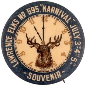 "ELKS 'KARNIVAL' SOUVENIR BUTTON FOR JULY 3-4-5.