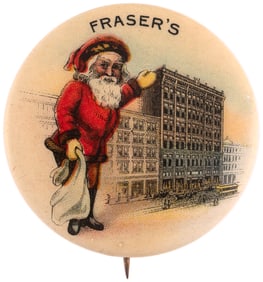 FRASER'S FULL FIGURE SANTA NEXT TO DEPARTMENT STORE BUTTON.