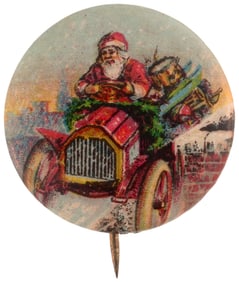SANTA IN ROOF TOP AUTO SALESMAN'S SAMPLE BUTTON.