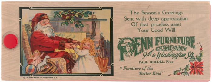 SANTA & GIRL CHILD CELLO ADVERTISING BLOTTER PAIR.