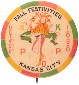 1898 KKK/POP FALL FESTIVITIES BUTTON W/SINGLE JESTER.