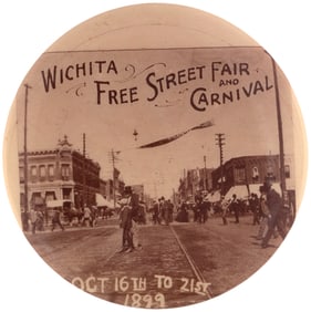 1899 WICHITA FREE STREET FAIR AND CARNIVAL 1899 RARE REAL PHOTO BUTTON.