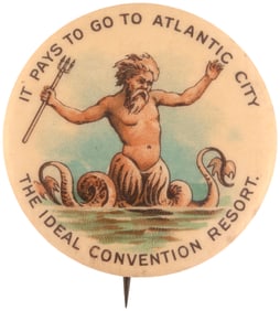 C. 1900 KING NEPTUNE ATLANTIC PROMOTIONAL BUTTON (CPB BOOK EXAMPLE, ONE OF TWO DESIGNS).