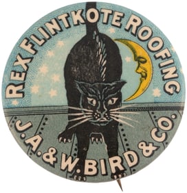 C. 1900 WHITEHEAD & HOAG'S VERSION OF THE FLINTKOTE BLACK CAT ON TIN ROOF BUTTON (CPB BOOK EXAMPLE).