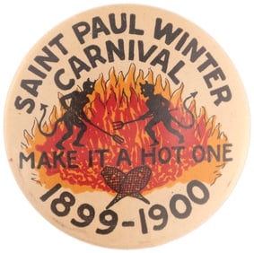 1899-1900 EARLIEST KNOWN BUTTON FOR ST. PAUL WINTER CARNIVAL AND FEATURING DEVILS.