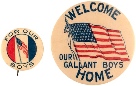 WORLD WAR I PAIR OF RARE SUPPORT FOR THE TROOPS BUTTONS.