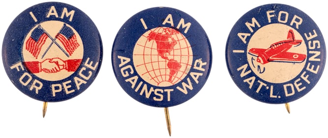 PRE-PEARL HARBOR BUTTON TRIO BY GREEN DUCK STATING 3 PERSONAL CONVICTIONS.