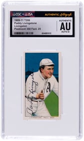1909-11 T206 PIEDMONT 350/25 PADDY LIVINGSTON CGC AUTHENTIC/JSA AUTHENTIC AUTOGRAPH 8.