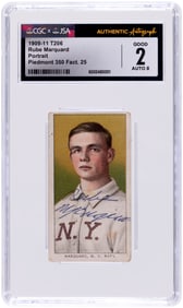 1909-11 T206 PIEDMONT 350/25 RUBE MARQUARD (HOF) PORTRAIT ROOKIE-ERA CGC 2 GOOD/JSA AUTHENTIC