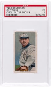 1909-11 T206 SOVEREIGN CY YOUNG (HOF) GLOVE SHOWS PSA 1 POOR.