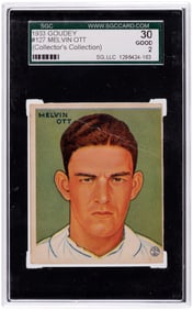 1933 R319 GOUDEY #127 MEL OTT (HOF) ROOKIE-ERA SGC 2 GOOD.