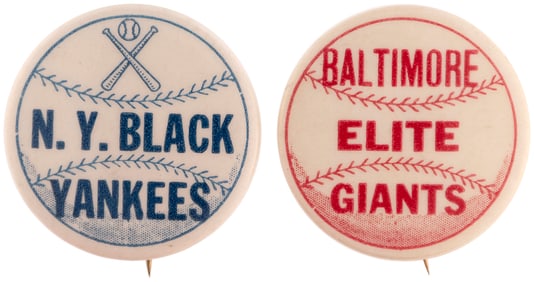1940s NEGRO LEAGUE TEAM SERIES BUTTONS- N.Y. BLACK YANKEES & BALTIMORE ELITE GIANTS.