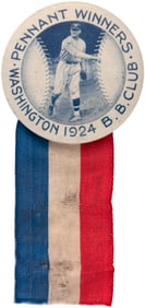 1924 WASHINGTON SENATORS "PENNANT WINNERS" TEXT VARIETY BUTTON WITH WALTER JOHNSON (HOF).
