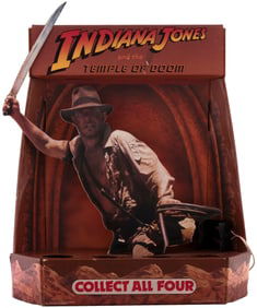 INDIANA JONES AND THE TEMPLE OF DOOM 7 UP PROMOTIONAL GLASSES MECHANICAL RESTAURANT DISPLAY.