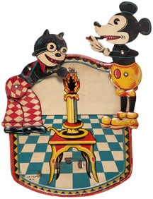 MICKEY MOUSE & FELIX THE CAT INCREDIBLY RARE 1930s TIN LITHO SPARKLER TOY.