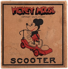 MICKEY MOUSE SCOOTER EXCEEDINGLY RARE EARLY 1930s NIFTY WIND-UP CELLULOID & TIN TOY WITH EVEN RARER