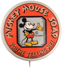 1930s MICKEY MOUSE SOAP ULTIMATE BUTTON RARITY.