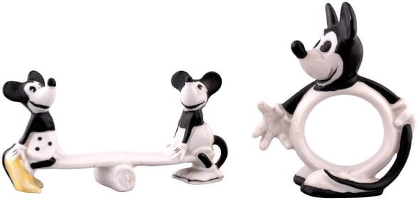 MICKEY MOUSE 1930s ROSENTHAL-LIKE NAPKIN RING & KNIFE REST.