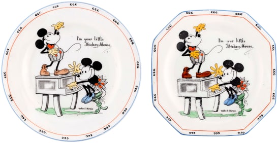MICKEY & MINNIE MOUSE 1930s PARAGON CHINA PLATE PAIR.