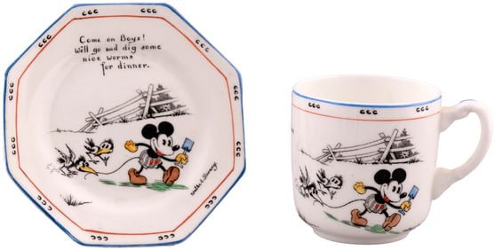 MICKEY MOUSE WORMS FOR DINNER 1930s PARAGON CHINA LOT.