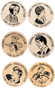1930s 11 NEWSPAPER & RADIO COMIC CHARACTER BUTTONS FROM PEORIA, IL.