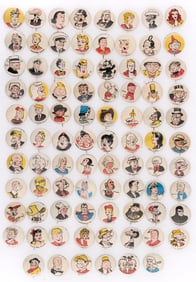 KELLOGG'S PEP CEREAL 1945-1946 HIGH GRADE SET OF 86 COMIC STRIP CHARACTERS BUTTONS.