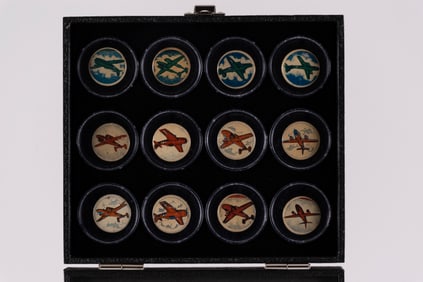 KELLOGG'S PEP CEREAL 1943/1945 MILITARY INSIGNIA (36) & WORLD WAR II WARPLANES (12) BUTTON SETS WITH