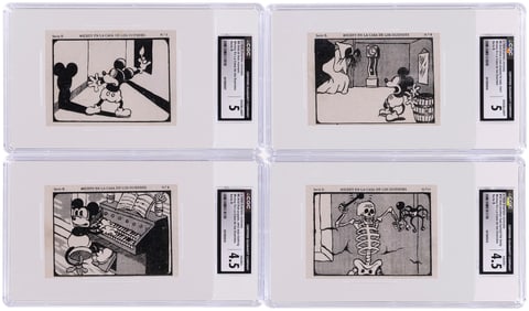 C. 1930 MICKEY MOUSE “HAUNTED HOUSE” SPANISH CANDY COMPANY COMPLETE CARD SET CGC GRADED.