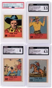 1939 WHITMAN PUBLISHING BIG LITTLE BOOK TOM MIX STRIP CARD LOT OF 21 CGC & PSA GRADED.