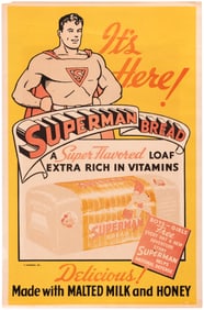 1941 SUPERMAN BREAD CARD PROMOTION VERY RARE STORE SIGN (1 OF 2 KNOWN).