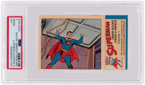 1941 SUPERMAN PREMIUM BREAD CARD #10 COMPLETE WITH STAMP PSA 2 GOOD (1 OF 1).