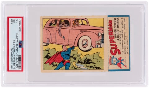 1941 SUPERMAN PREMIUM BREAD CARD #20 COMPLETE WITH STAMP PSA 1.5 FAIR.