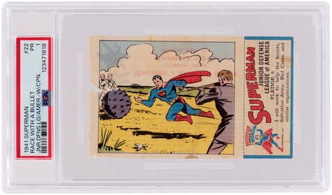 1941 SUPERMAN PREMIUM BREAD CARD #22 COMPLETE WITH STAMP PSA 1 POOR.