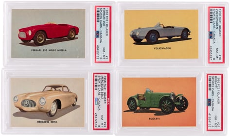 1956 QUAKER SPORTS CARS CANADIAN COMPLETE CARD SET PSA GRADED (#2 SET ON THE PSA REGISTRY).