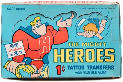 1966 FLEER THE MIGHTY HEROES TATTOOS RARE FULL BOX.