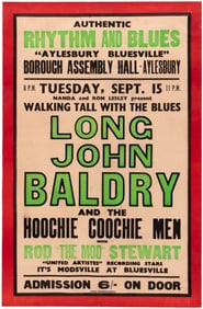 ROD STEWART “ROD THE MOD” 1970 LONG JOHN BALDRY AYLESBURY, ENGLAND CONCERT POSTER.