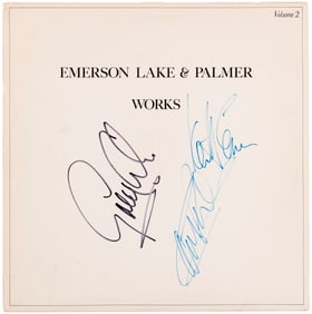 EMERSON, LAKE & PALMER - WORKS VOLUME 2 BAND-SIGNED ALBUM COVER.