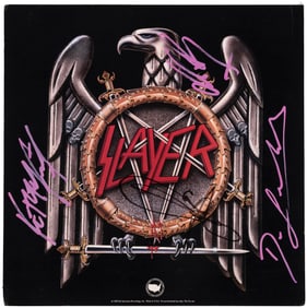 SLAYER BAND-SIGNED "SEASONS IN THE ABYSS" RECORD STORE PROMO FLAT.