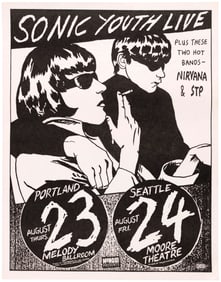 SONIC YOUTH & NIRVANA 1991 PORTLAND, OR & SEATTLE, WA CONCERT POSTER RAYMOND PETTIBON & MIKE KING AR