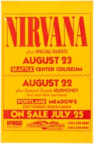 NIRVANA SEATTLE, WA & PORTLAND, OR "NO ON 9" AUG. 22 & 23, 1992 CONCERT POSTER.