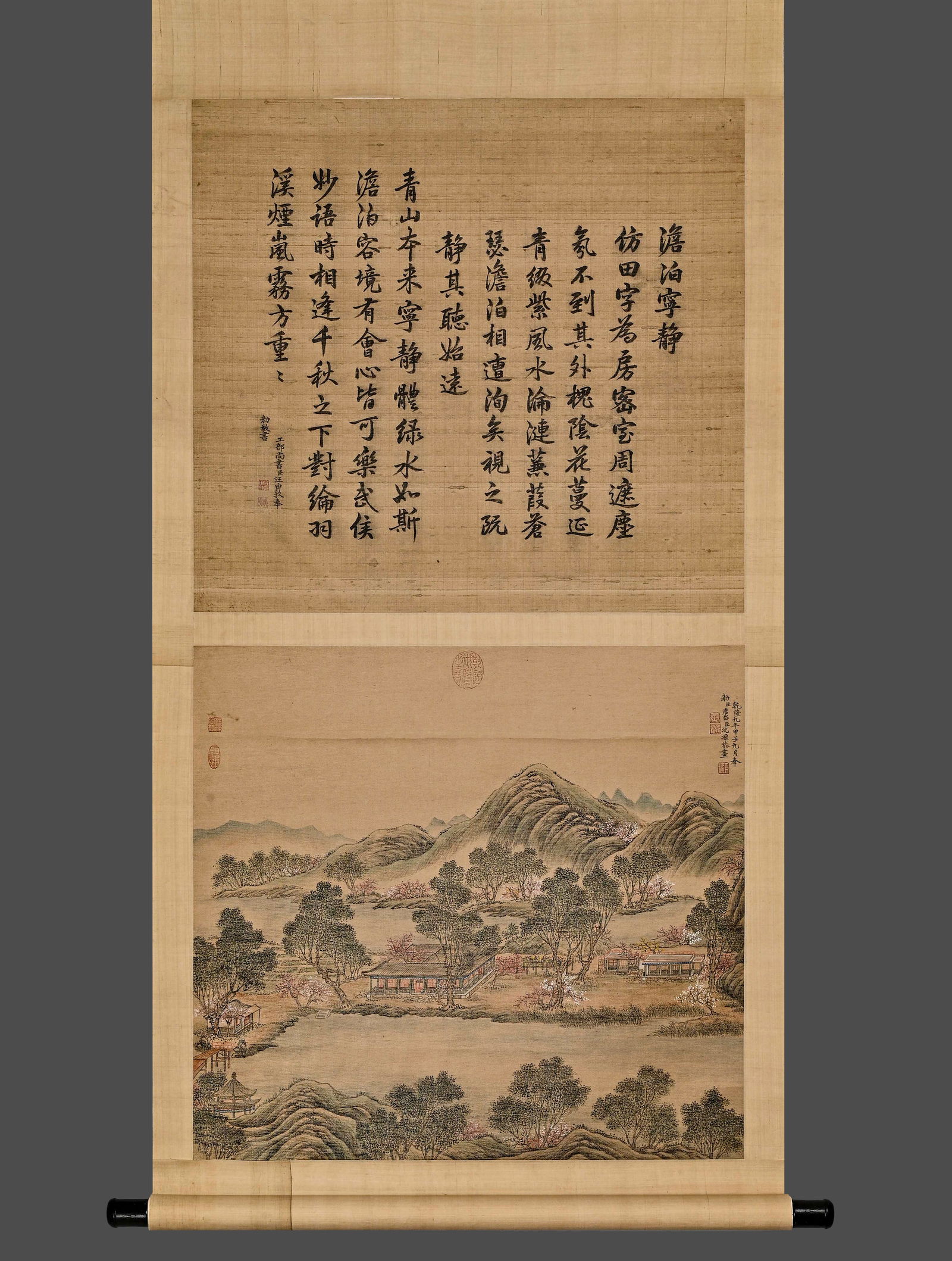 Tang Dai and Shen Yuan painted Yuanmingyuan scenery quiet picture on silk scroll vertical axis (1 of 11)