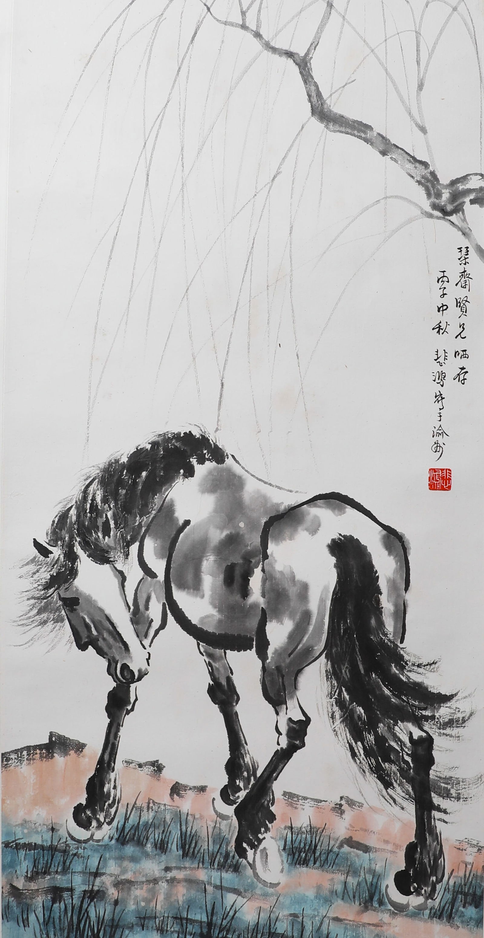 Horse painting by Xu Beihong: High:96cm,Wide:47cm Xu Beihong (July 19, 1895 - September 26, 1953), originally named Xu Shoukang, Han nationality, Qiting Town, Yixing, Jiangsu Province, Chinese modern painter, art educator, Jingxin