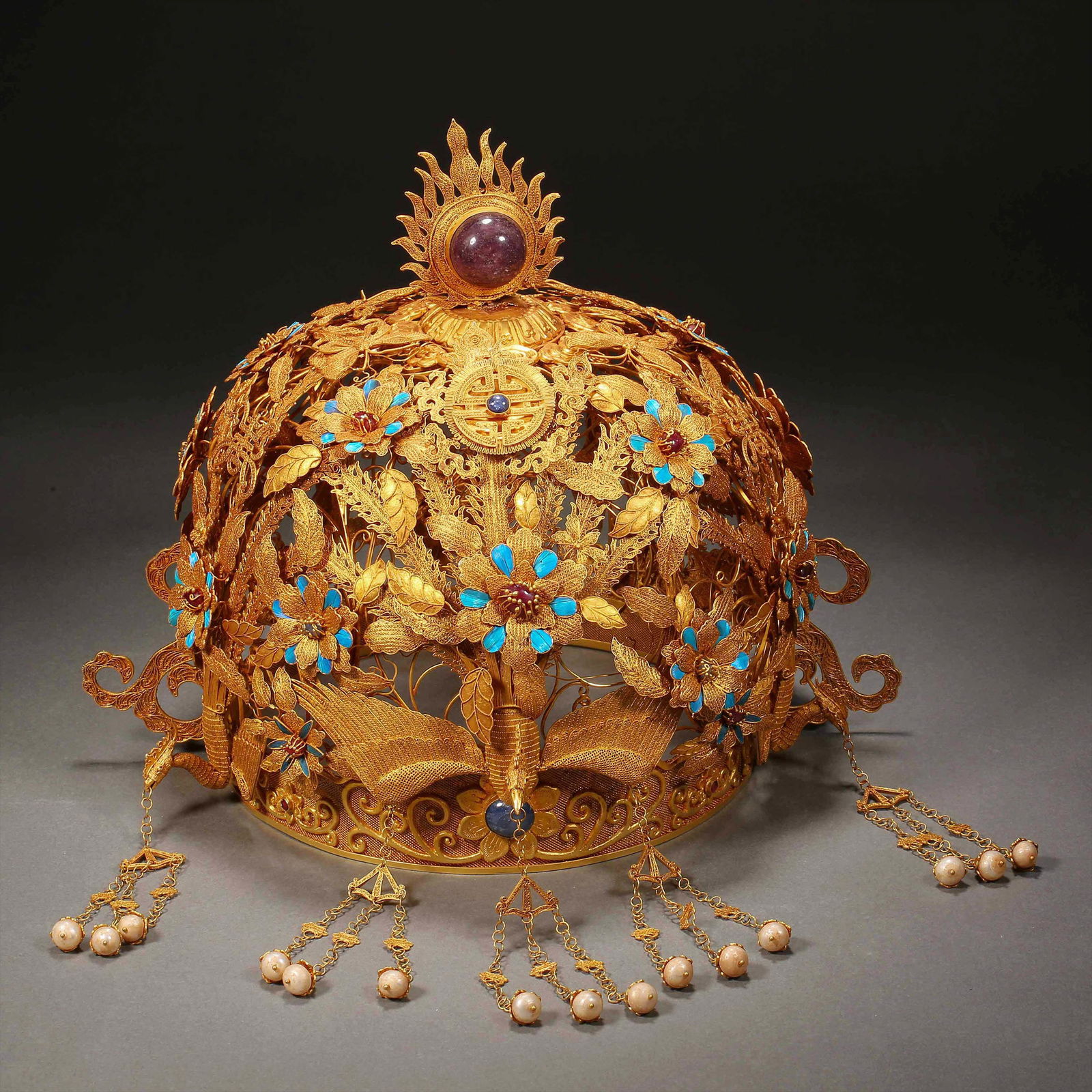 Silver gilt and gem-encrusted items from the Qing Dynasty Phoenix Crown (1 of 12)