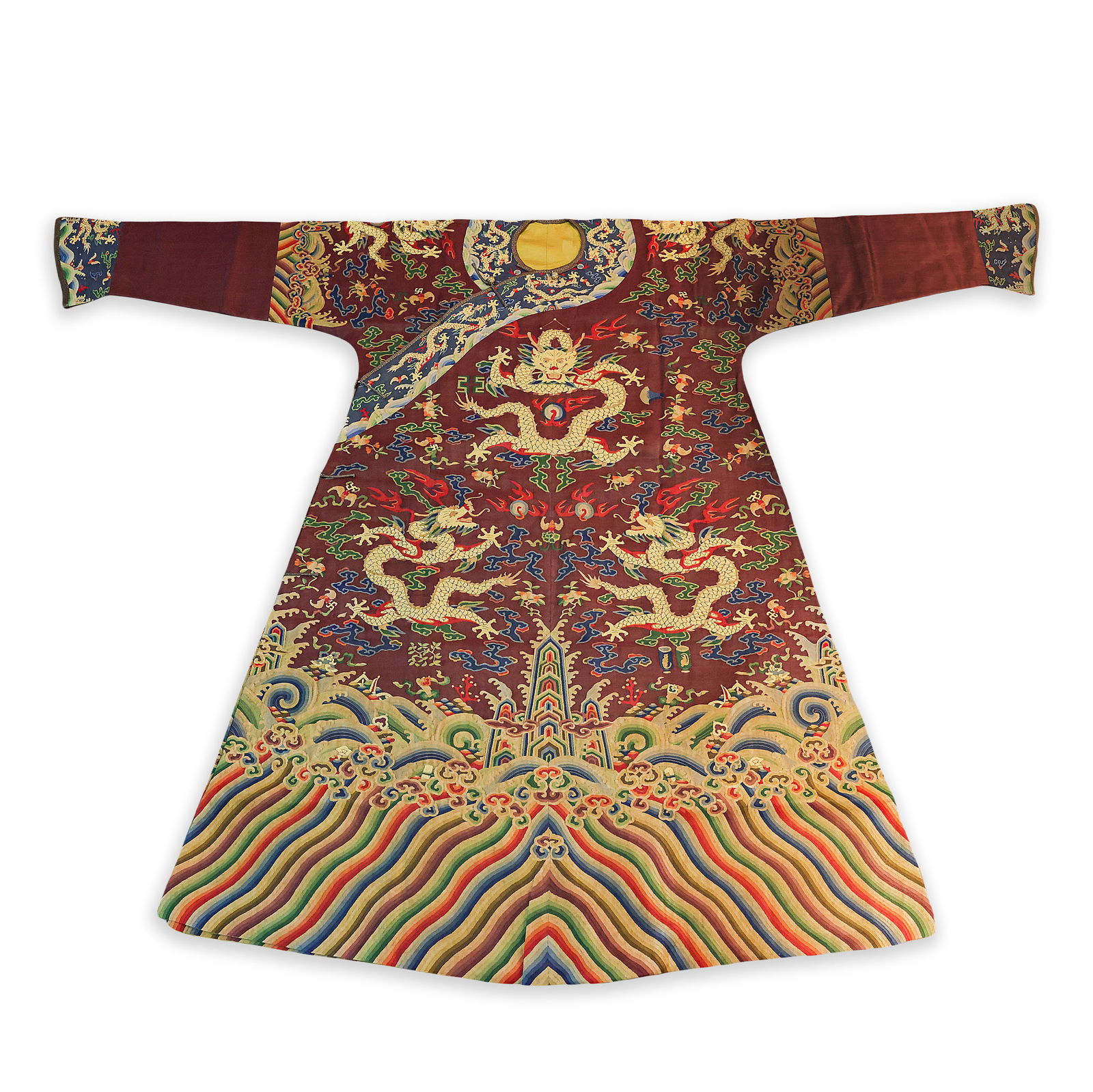 Qing Dynasty Kesi Red Dragon Robe with Twelve Spotted Emblems (1 of 9)